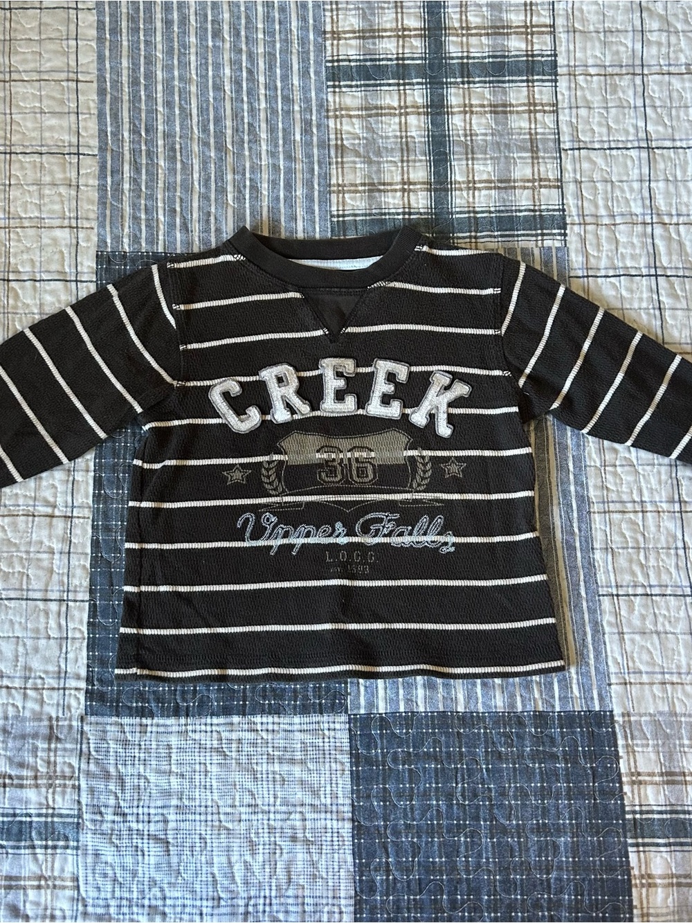 Y2K Brown & White Striped Kids Long-Sleeve Tee with 'Creek' Graphic - 2T